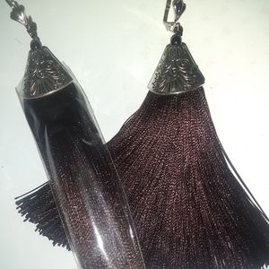Handmade Tassel Earrings W Antique Silver Cap 3.5"